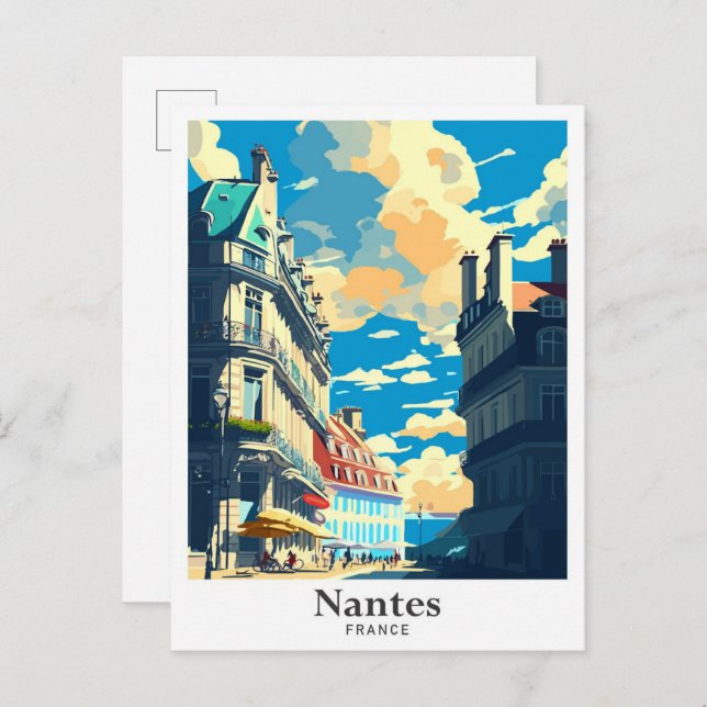 Nantes France Art Vintage Travel Illustration Postkarte (Vorne/Hinten)
