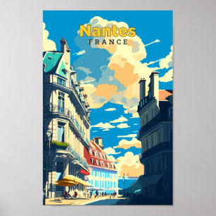Nantes France Travel Art Vintag Illustration Poster