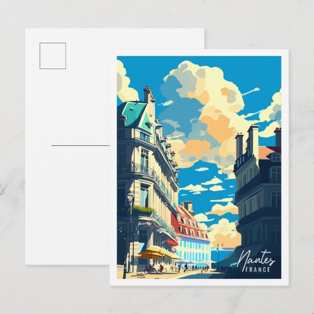 Nantes France Vintage-Illustration Postkarte (Vorne/Hinten)