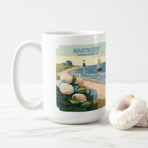 Nantucket Beach Hydrangeas Lighthouse Boat Retro Kaffeetasse
