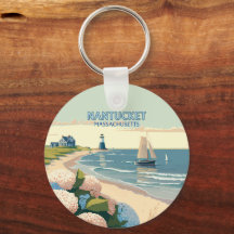 Nantucket Beach Hydrangeas Lighthouse Boat Retro