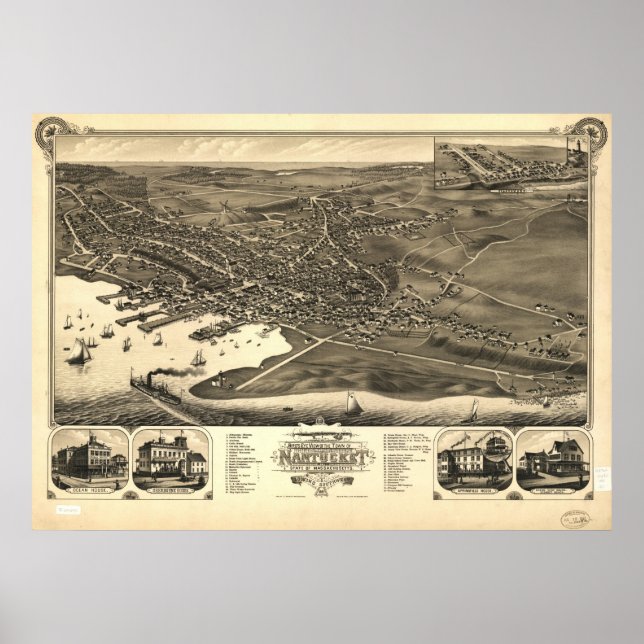 Nantucket Beach Mass. 1881 Antike Panoramakarte Poster (Vorne)