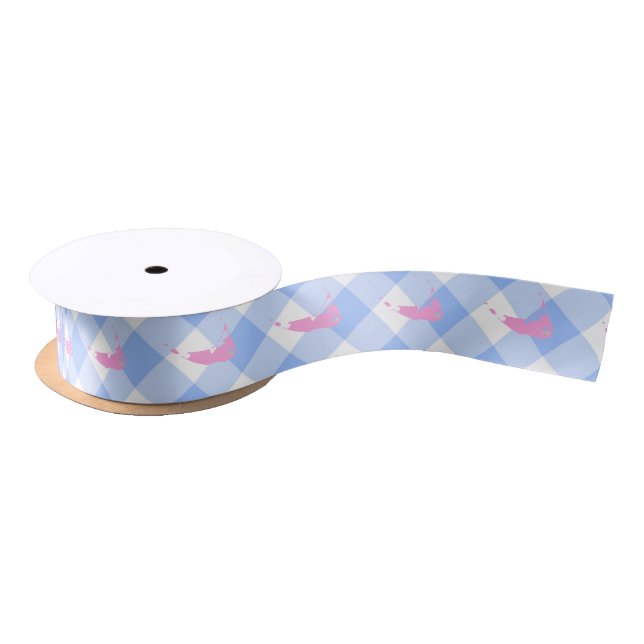 Nantucket Blue Gingham Satin Band Satinband (Spule)