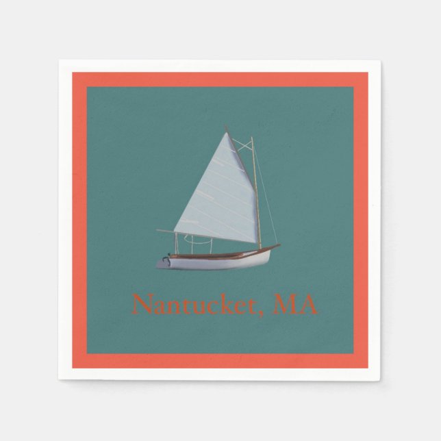 Nantucket Cat Boat. Sailboat Cocktail Napkins. Serviette (Vorderseite)
