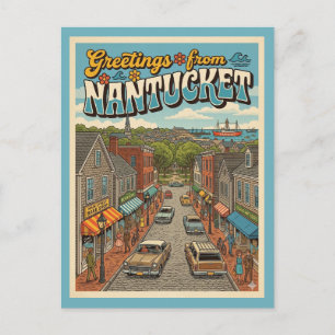 Nantucket-Grüße im Vintage-Stil Postkarte