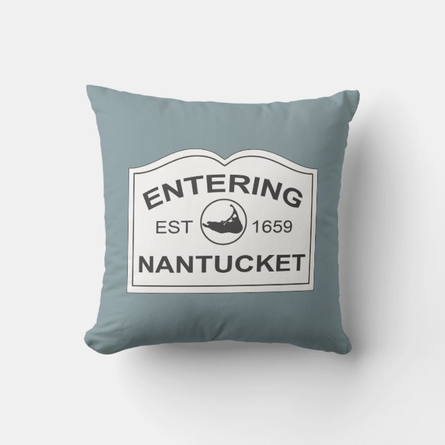 Nantucket Insel, Est 1659 mit Karte im Denim-Blau Kissen (Vorderseite)
