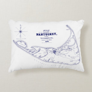 Nantucket Insel MA Vintage Karte Navy Blau Dekokissen