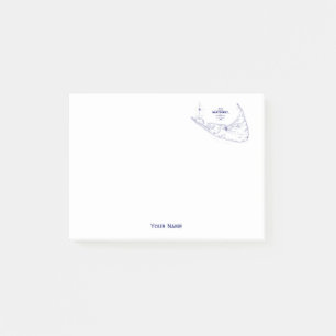 Nantucket Insel MA Vintage Karte Navy Blau Post-it Klebezettel
