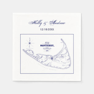 Nantucket Insel MA Vintage Karte Navy Blau Serviette