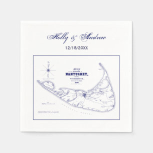 Nantucket Island MA Vintage Karte Navy Blau Serviette