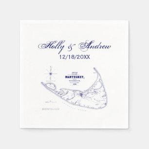 Nantucket Island MA Vintage Karte Navy Blau Serviette