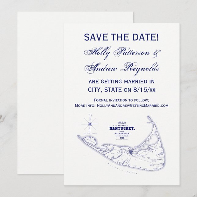 Nantucket Island MA Vintage Karte Navy Blue (Vorne/Hinten)