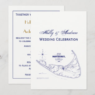Nantucket Island MA Vintage Karte Navy Blue