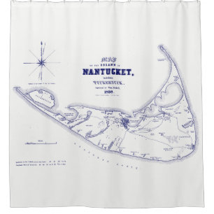 Nantucket Island MA Vintage Karte Navy Blue Duschvorhang