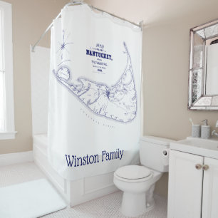 Nantucket Island MA Vintage Karte Navy Blue Duschvorhang