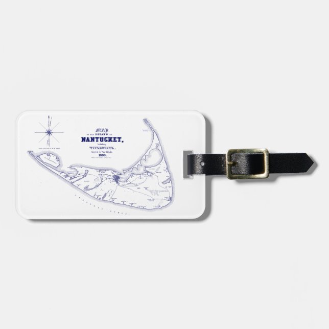 Nantucket Island MA Vintage Karte Navy Blue Gepäckanhänger (Vorderseite horizontal)