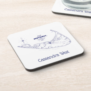 Nantucket Island MA Vintage Karte Navy Blue Getränkeuntersetzer