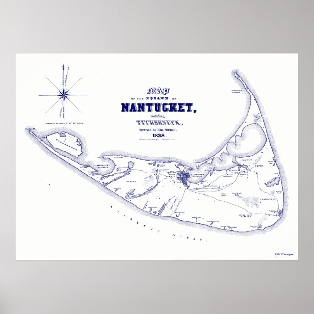 Nantucket Island MA Vintage Karte Navy Blue Poster (Vorne)