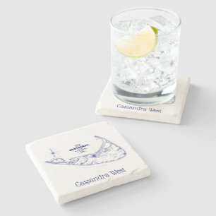 Nantucket Island MA Vintage Karte Navy Blue Steinuntersetzer