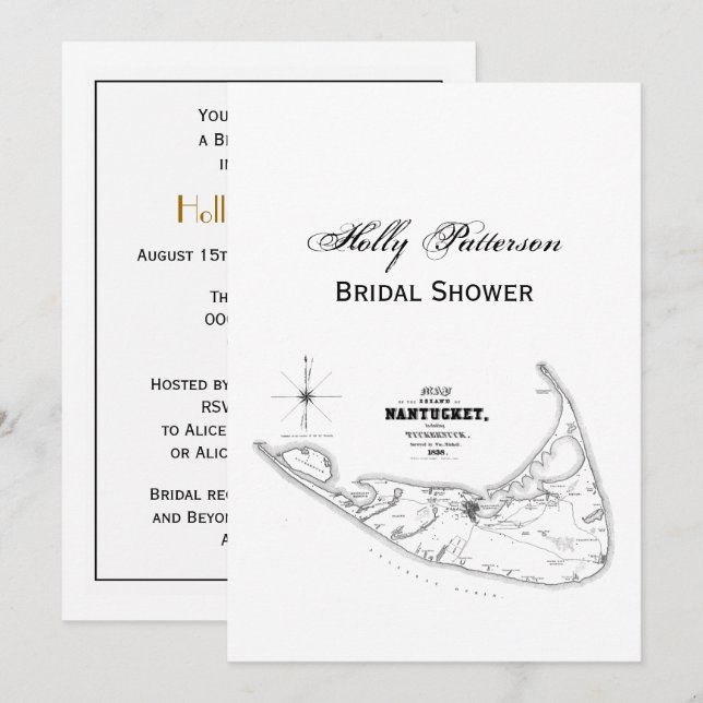 Nantucket Island MA Vintage Karte Schwarz (Vorne/Hinten)