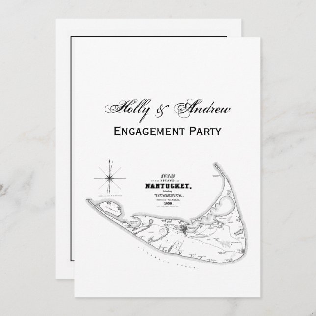Nantucket Island MA Vintage Karte Schwarz (Vorne/Hinten)
