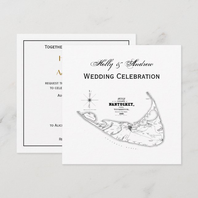 Nantucket Island MA Vintage Karte Schwarz (Vorne/Hinten)