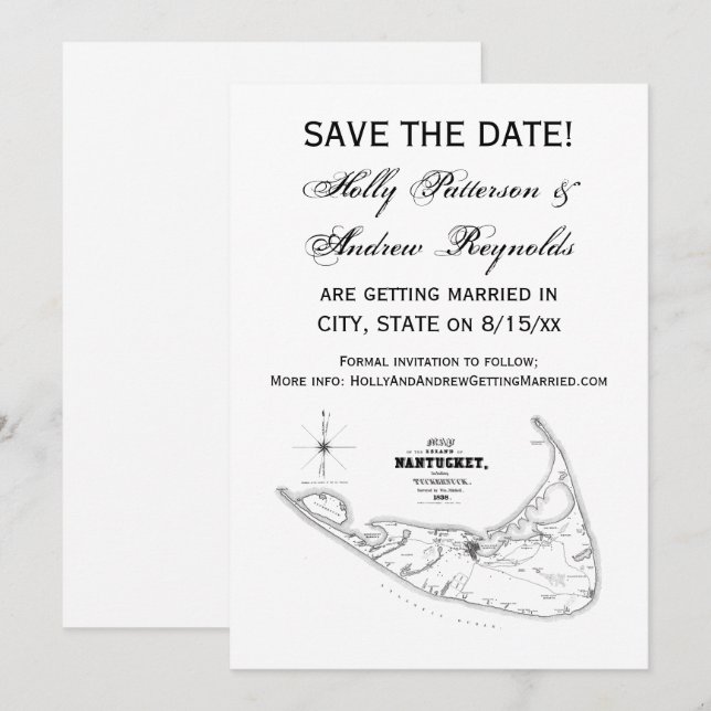 Nantucket Island MA Vintage Karte Schwarz (Vorne/Hinten)