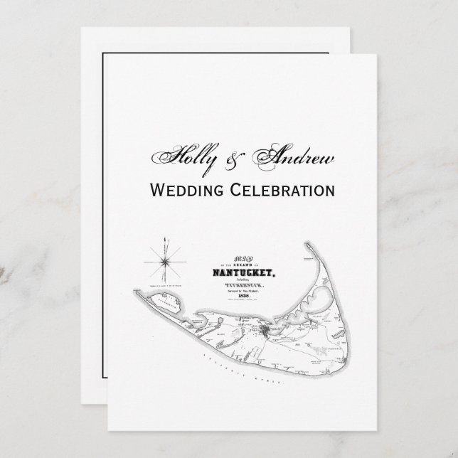 Nantucket Island MA Vintage Karte Schwarz (Vorne/Hinten)