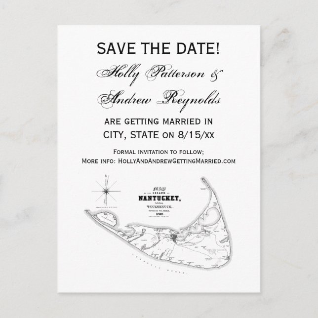 Nantucket Island MA Vintage Karte Schwarz (Vorderseite)