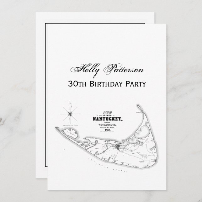 Nantucket Island MA Vintage Karte Schwarz (Vorne/Hinten)