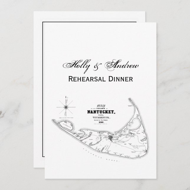 Nantucket Island MA Vintage Karte Schwarz (Vorne/Hinten)