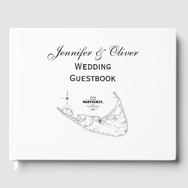Nantucket Island MA Vintage Karte Schwarz Gästebuch (Vorderseite)