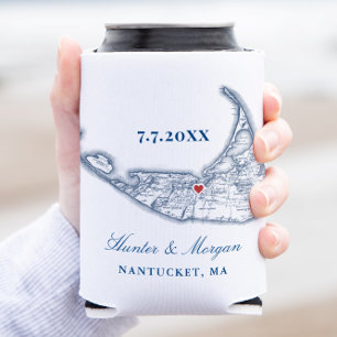 Nantucket Karte Navy Blau Hochzeitsgeschenk Geträn Dosenkühler