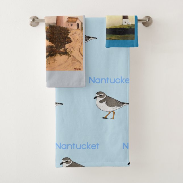 Nantucket Lighthouse Nautical Piping Plover Beach Badhandtuch Set (Insitu)