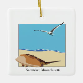 Nantucket, MA Horseshoe Crab Seagull Beach Keramikornament