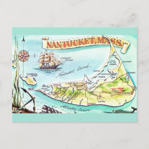 Nantucket MA Illustriert Karte Postkarte