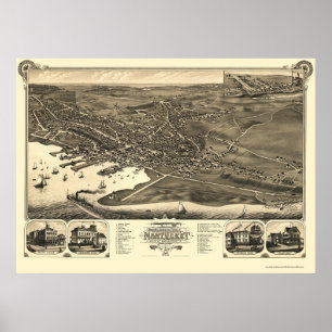 Nantucket, MA Panorama Karte - 1881 Poster