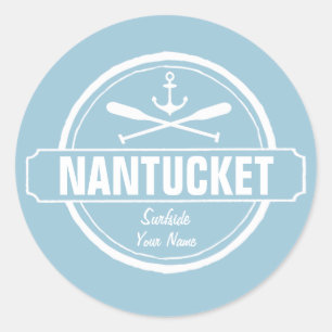 Nantucket, MA personalisierter Name, nautischer An Runder Aufkleber