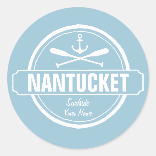 Nantucket, MA personalisierter Name, nautischer An Runder Aufkleber (Vorderseite)