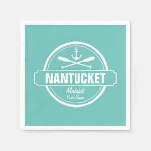 Nantucket, MA personalisierter Name, nautischer An Serviette