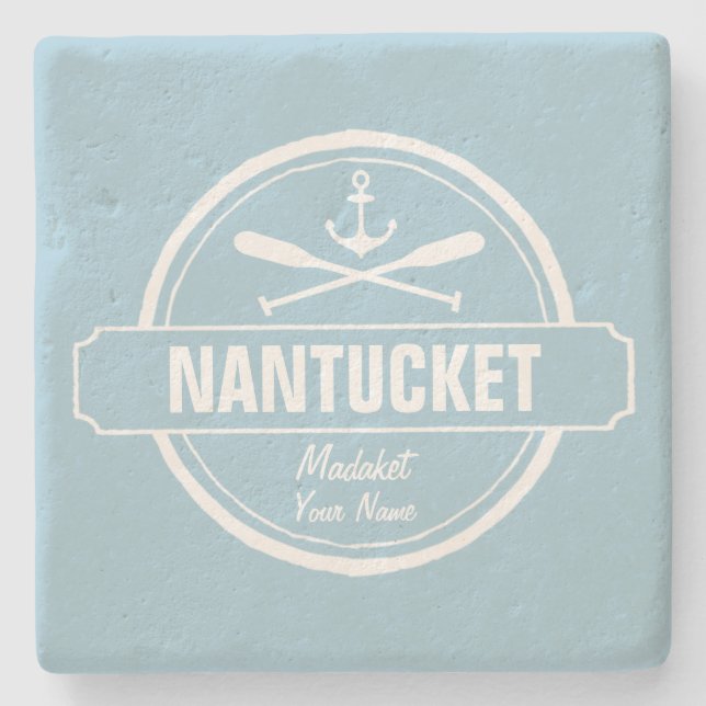 Nantucket, MA personalisierter Name, nautischer An Steinuntersetzer (Vorderseite)