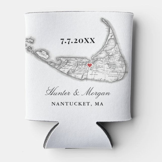 Nantucket Map Black and White Gastgeschenk Hochzei Dosenkühler (Vorderseite)