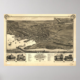 Nantucket Massachusetts 1881 Antike Panoramakarte Poster