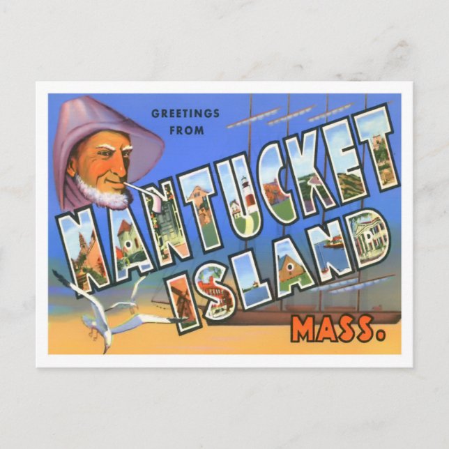Nantucket, Massachusetts Vintag Big Letters Postkarte (Vorderseite)