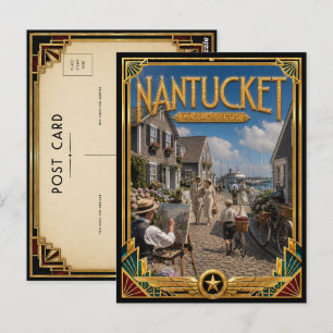 Nantucket Massachusetts Vintage Art Deco Golden Postkarte