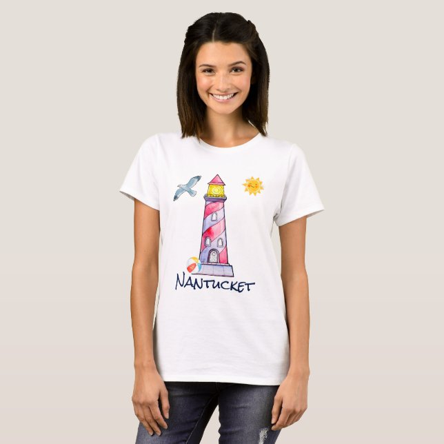 Nantucket mit einem Leuchtturm aus rotem Streifen T-Shirt (Vorne ganz)