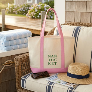 Nantucket Pink & Green Preppy Coastal  Tragetasche