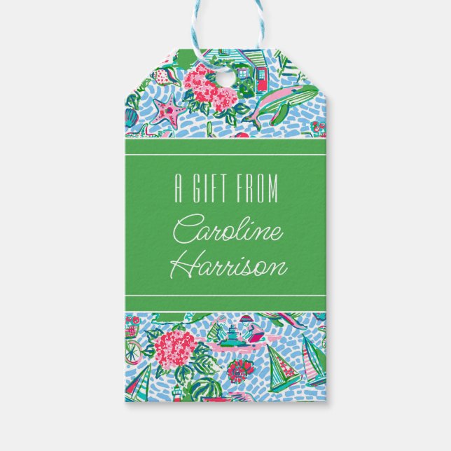 Nantucket Preppy Palm Beach Pattern Geschenkanhänger (Vorderseite)