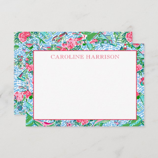 Nantucket Preppy Palm Beach Pattern Mit Monogramm Dankeskarte (Vorne/Hinten)