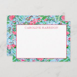 Nantucket Preppy Palm Beach Pattern Mit Monogramm Dankeskarte